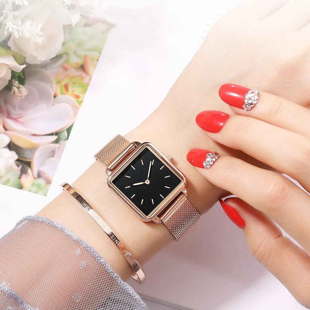 Fashion Luxury Women Watches Simple Square Ladies Quartz Wristwatch Metal Mesh Strap Elegant Lady Women\'s Watch Gifts for Woman