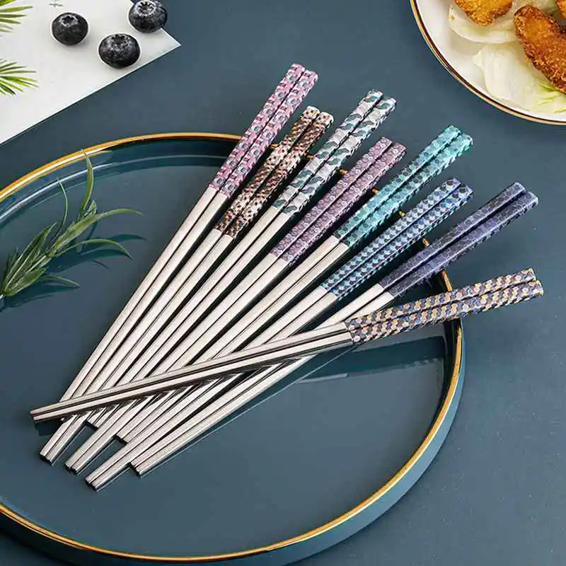 1 par de aço inoxidável pauzinhos reutilizáveis não-deslizamento de metal pauzinho para sushi hashi comida varas utensílios de cozinha casa newstyle