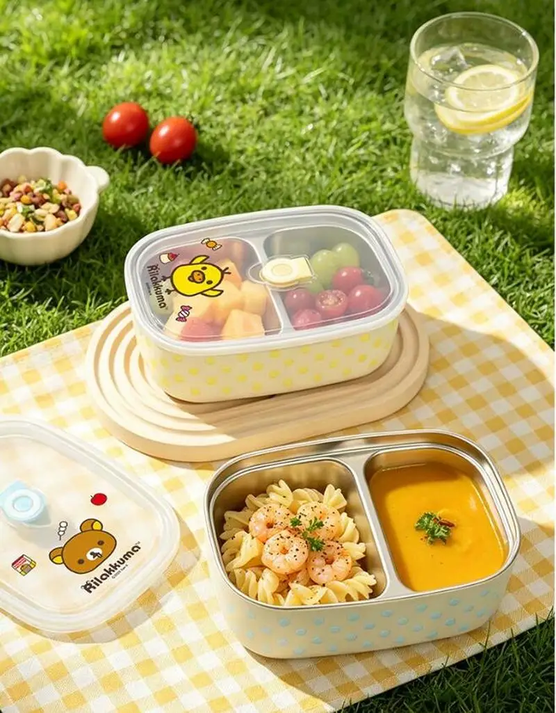 Genuine Mtutu Rilakkuma Stainless Steel Bento Box Divided Leakproof Portable Lunch Container For Office Picnic Outdoor Meal Prep