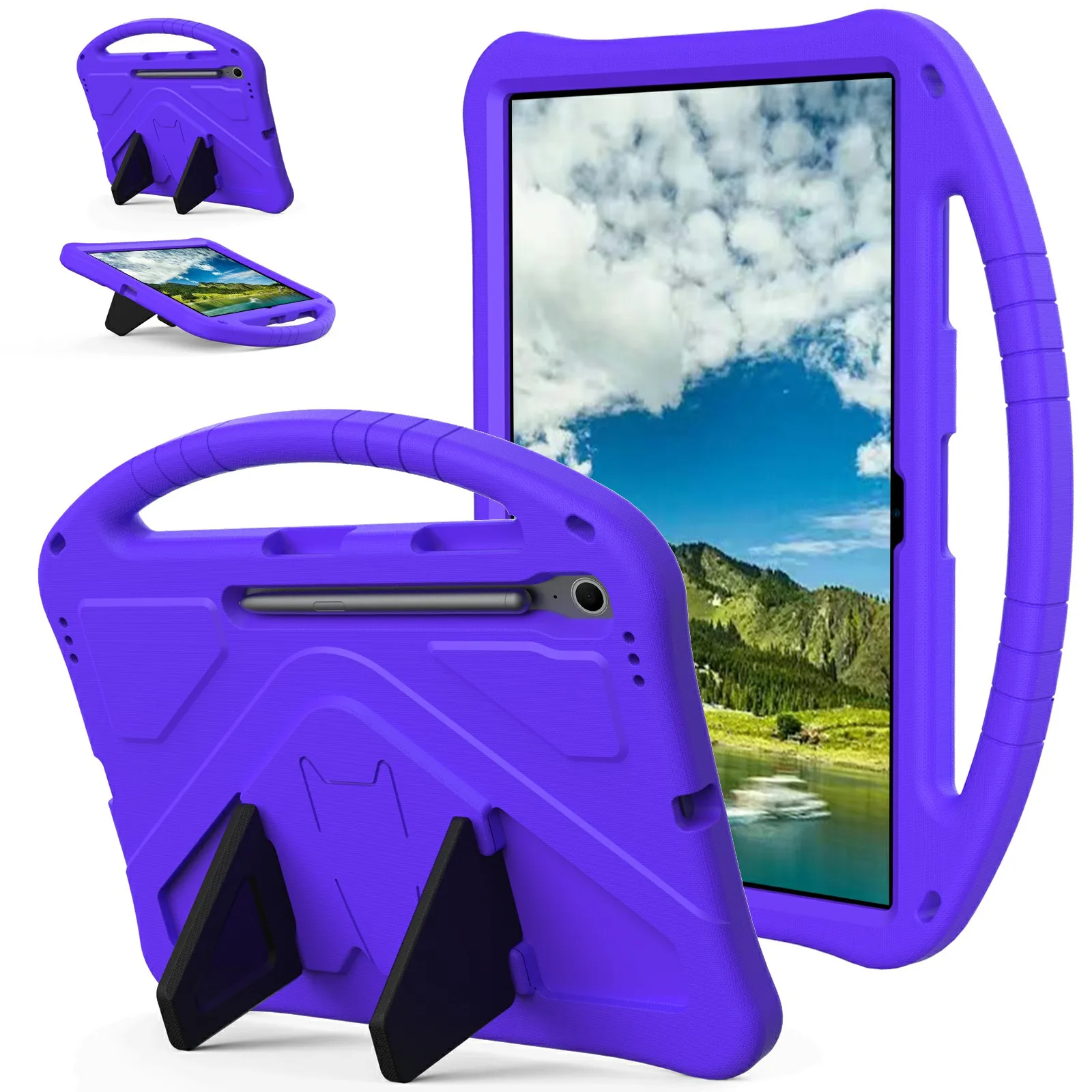 

For Samsung Galaxy Tab S10 FE+ Case EVA Tablet Cover with Handle Kickstand Children Friendly - Purple
