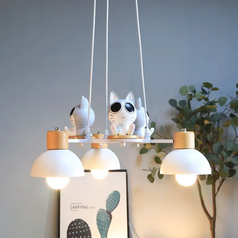 Nordic Solid Wood Chandelier Pendant Lights Home Decoration Design Husky Lighting Fixtures Modern Simple LED Cat Pendant Lamps