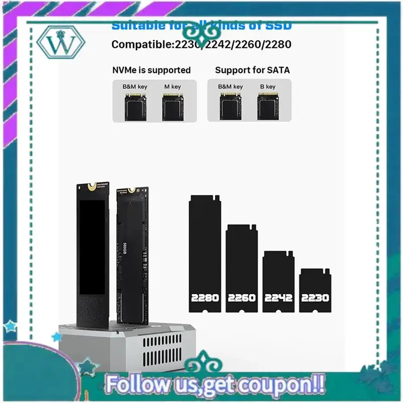 A75Q-Dual Bay M.2 Nvme/Nvme SSD Hard Disk RAID10 Docking Station Offline Clone M.2 SSD Duplicator Fan Cooling Array
