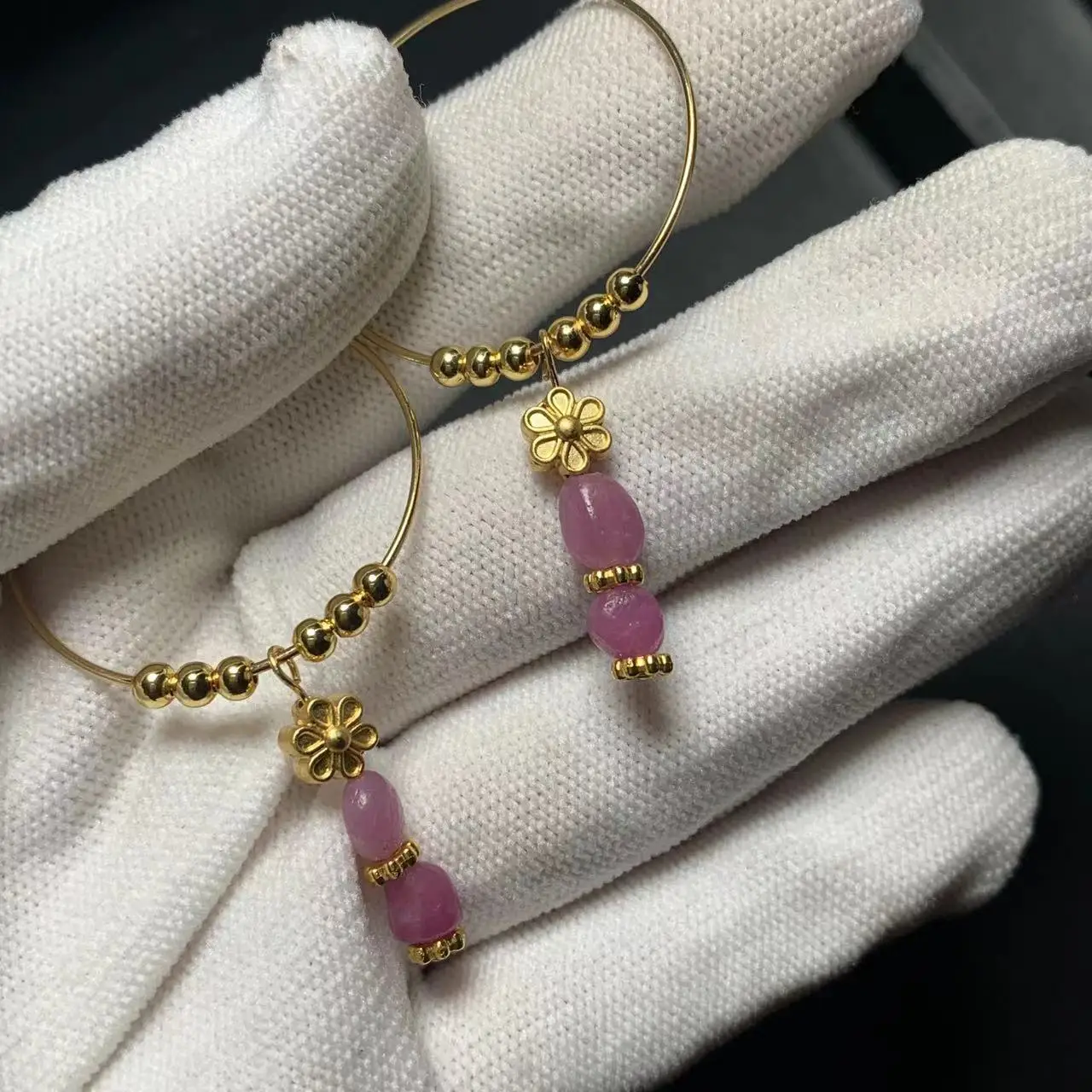 HEYYA STONE Natural RUBY Hoop Earrings Simple Classic Round Circle Gemstone Jewelry Handmade 14K GOLD exclusive