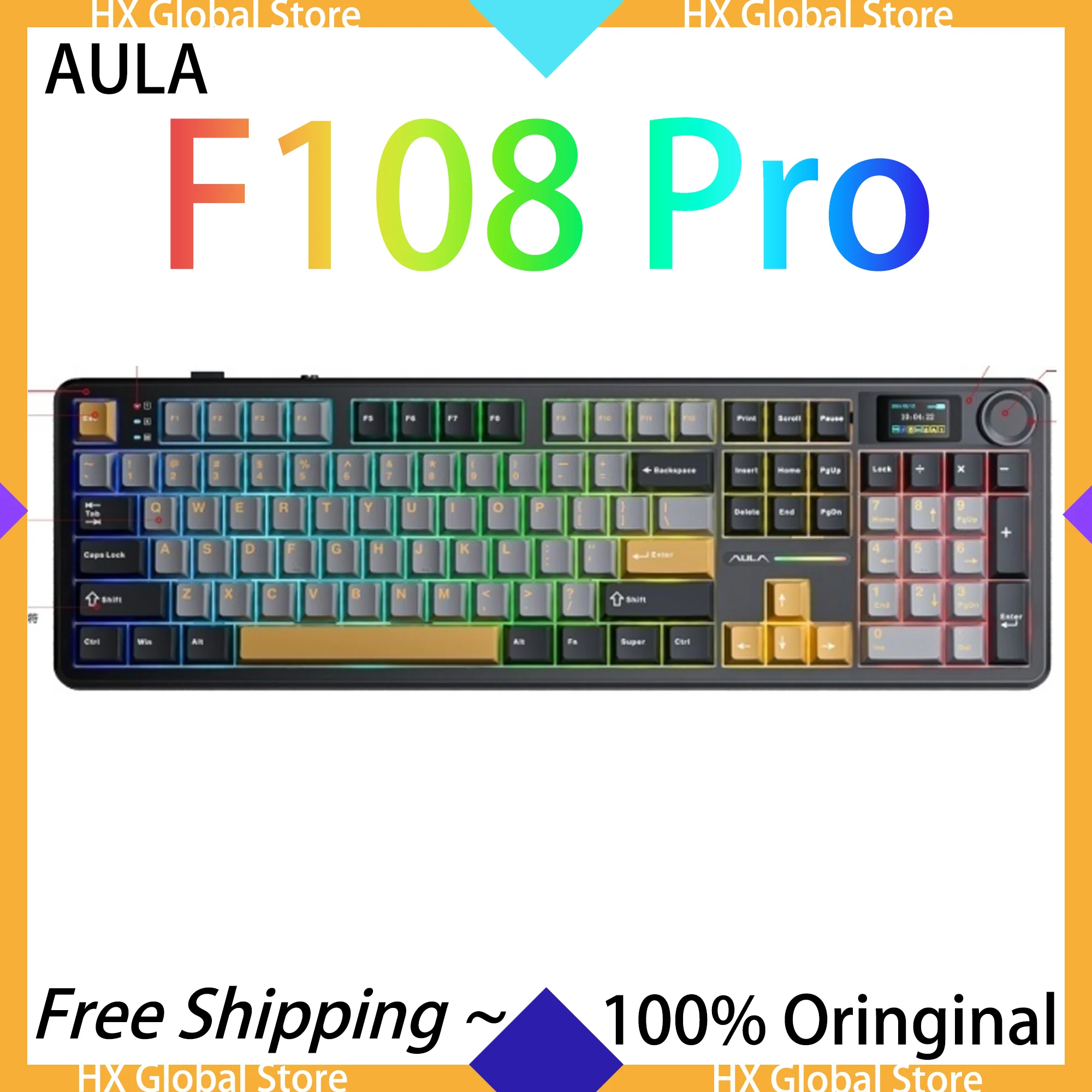 

AULA F108 Pro Mechanical Keyboard Volcanic Axis Wireless Gasket Structure Hot Swap Tri-mode Ergonomics RGB Esports Customized