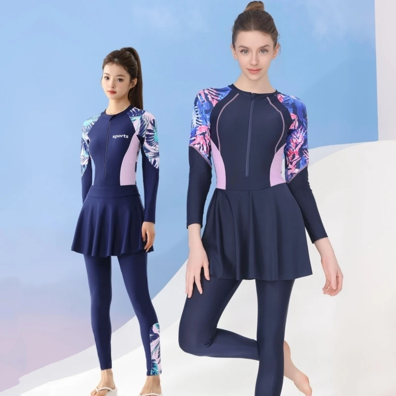 

Conservative One-Piece Swimwear Dr Sle Long Sve Women's Gym Swimwear plus Size Slimming Sunscreen Hot Spring Swimsuit