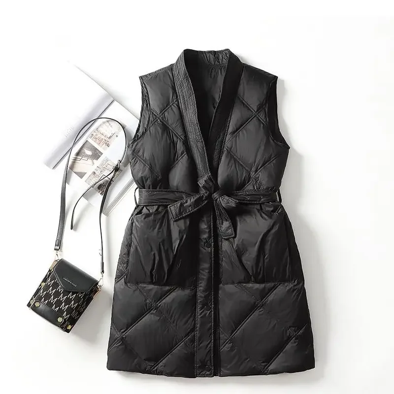 New American Fashion Autumn Winter Sleeveless Down Jacket for Women 2024 Casual Vintage Single Breasted Solid Coats