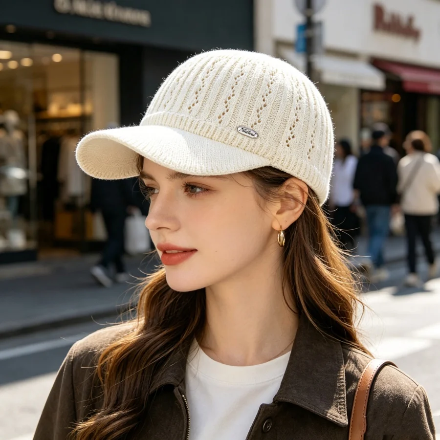 Breathable Hollow-Out Knit Hat for All Seasons! Doesn'T Make You Sweat, with a Large Brim That Covers the Face, Provides Sun Protection, and Enhances Your Face Shape. Versatile for Shopping, Commuting, and Outings