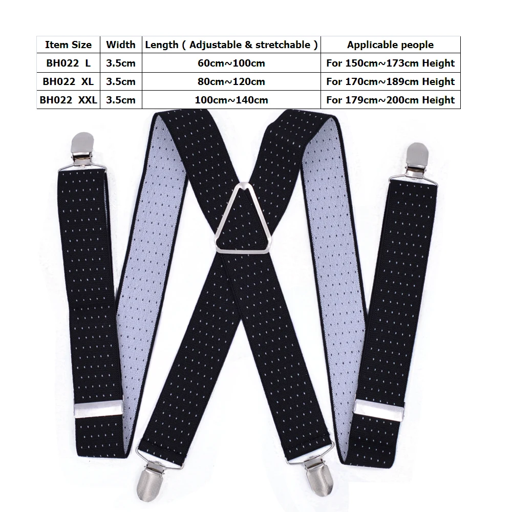 Large Size Suspenders big Men Adjustable Elastic X Back Pants Women Suspender for Trousers 55 Inch Clips  dot on black