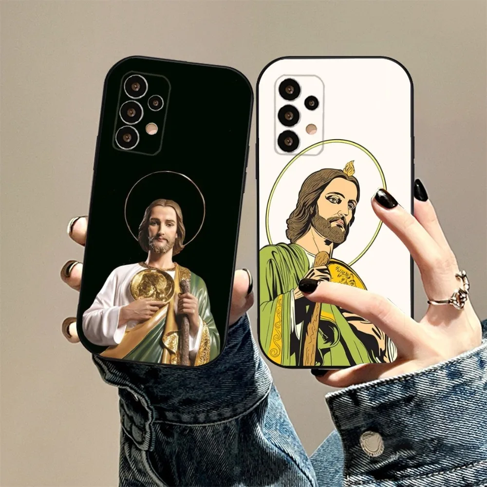 San Judas Phone Case For Samsung S24,23,23,22,30,21,10,9,Note20 Ultra,Lite,Ultra,5G,Plus,FE,Black Soft Case