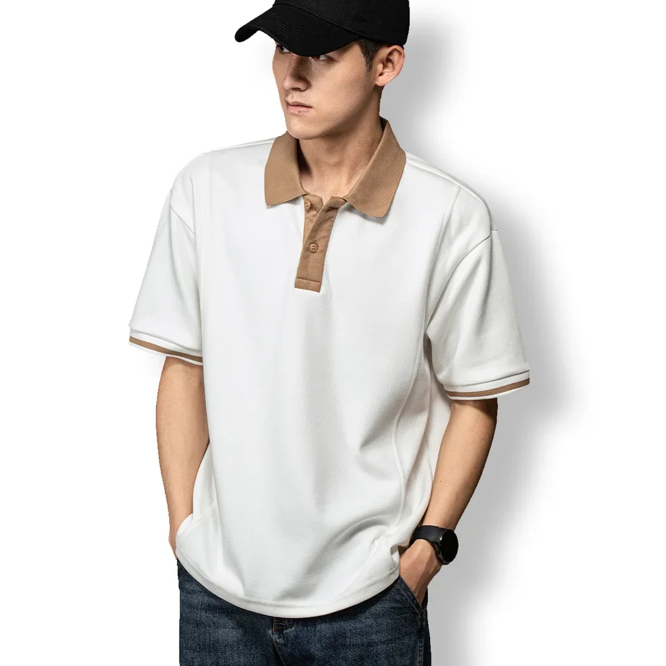American New Fashion Summer Men's Casual Heavy Duty Short Sleeve Polo Shirts Trendy Plus Size Turn-down Collar T-shirts Male Top
