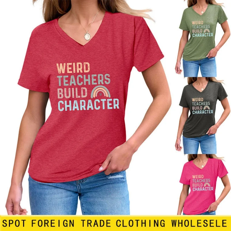 

Женская футболка в европейском стиле с короткими рукавами для лета, свободный и стильный топ с V-образным вырезом и бретелями.