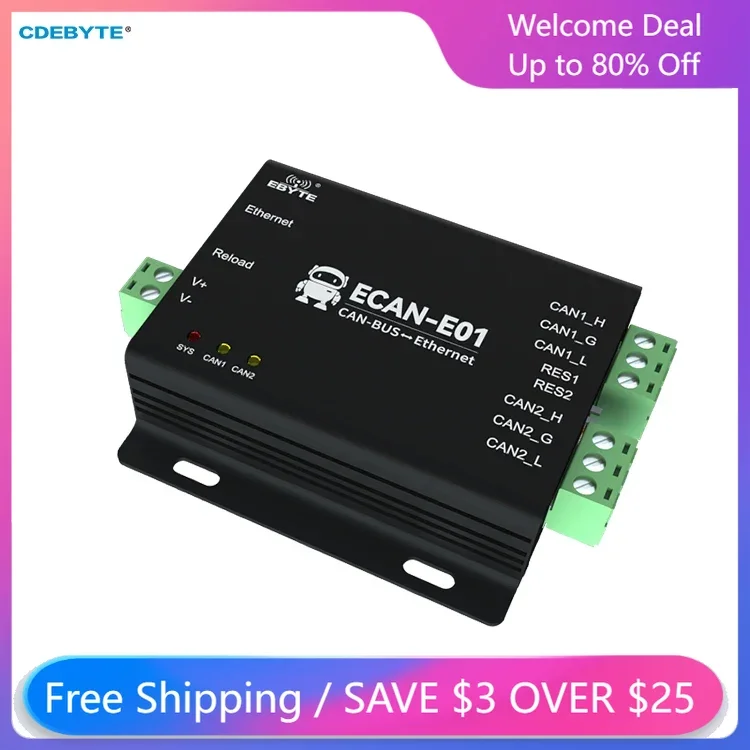 

CAN 2.0 To Ethernet Protocol Converter 2 Way Transparent Data Conversion RJ45 DC8V~28V TCP/UDP 10/100M Port Isolation ECAN-E01S