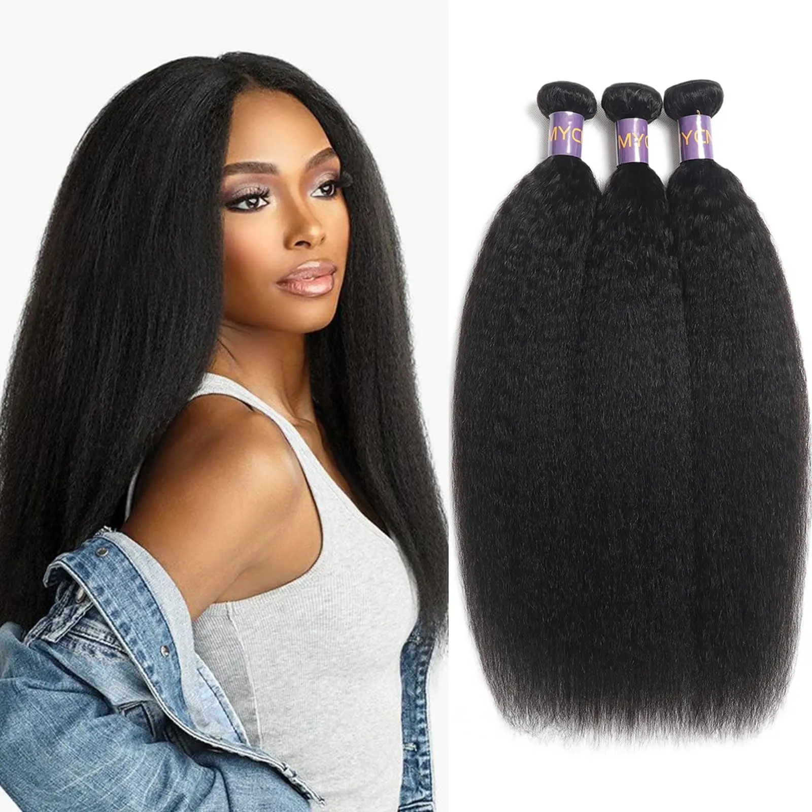 30 32 Inch Brazilian Kinky Straight Human Hair Bundles Remy Human Hair Extensions 1/3/4Pcs Hair Wefts Yaki Straight Human Hair