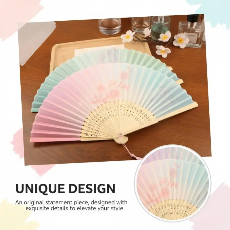 Hand Held Butterfly Floral Fan Chinese Folding Fan with Colorful Tassel for Women Bridal Costume Dance Performance Gift