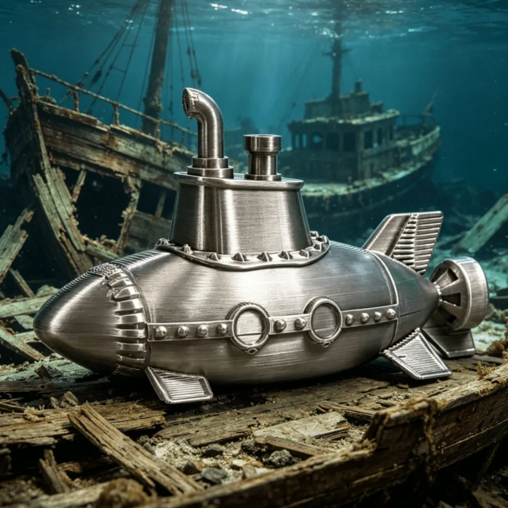 Vintage Submarine 3DPrinted Figurine Steampunk Submarine Model Cool Miniature Maritime Exploration Statue Ornament Desktop Decor
