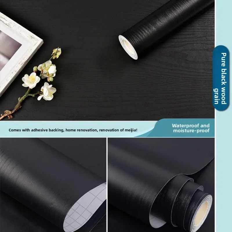 Black Self-adhesive Wallpaper Hotel Restaurant Wall Background Wall Decoration Furniture Renovation Self-adhesive PVC Stickers