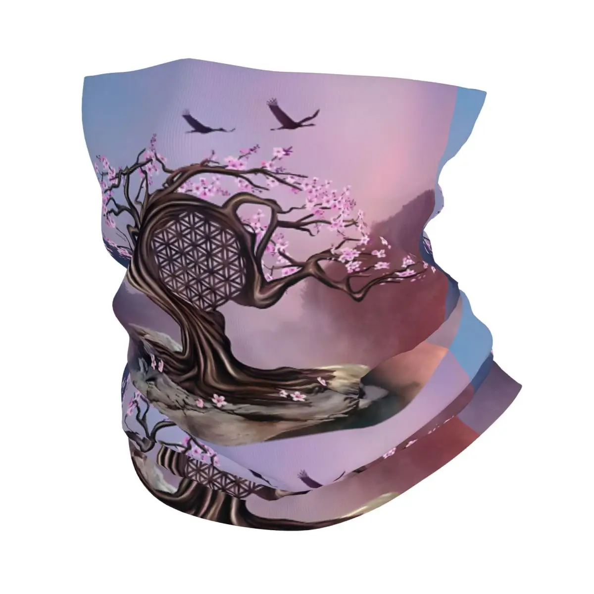 Blossoming Flower Of Life Tree Jigsaw Puzzle Scarf Neckerchief Neck Face Mask Polyester