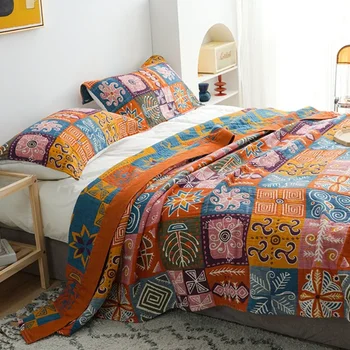 여름 에어컨 상쾌한 이불, 5 층 거즈 코튼 타올 담요, 침대 위 니트 침대보, 소파 커버 스티치