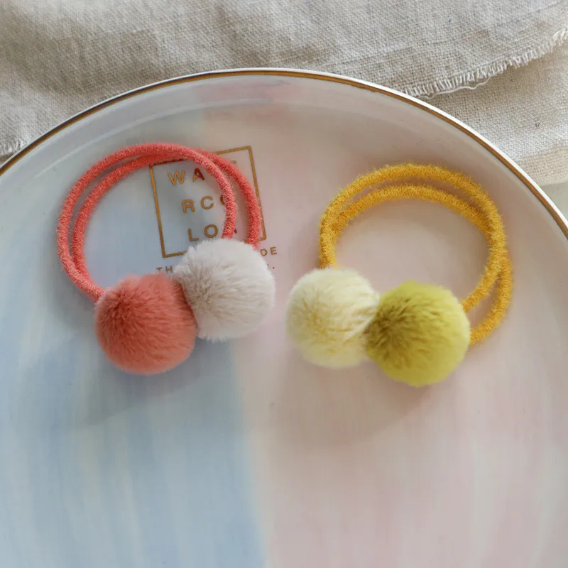 1 قطعة كرة الفراء ربطات العنق الهوائية المرنة الفتيات ذيل حصان حامل الاطفال حبل رباط شعر الانحناء إكسسوارات الشعر مع فتاة جميلة #4