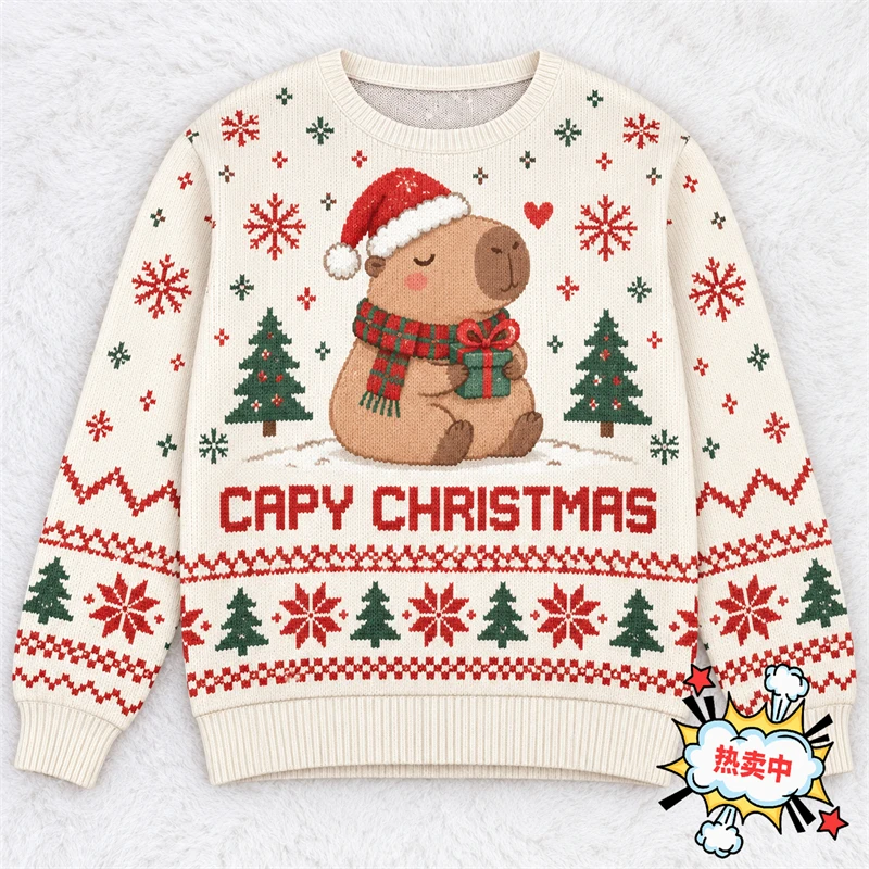 Cute Capybara Graphic Men Christmas Sweatshirt 3D Print Cute Animal Ugly Sweater Long Sleeve Pullover New In Xmas Tops Men Women