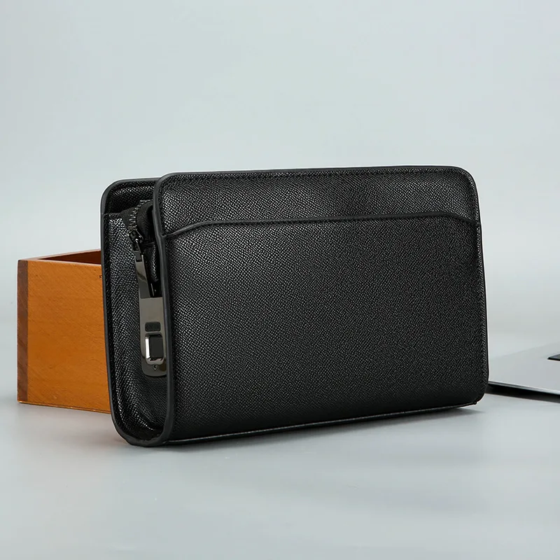 Men's Plaid Clutch Bag Combination Lock Large Capacity Anti-theft Wristlet Trendy Vintage Handheld