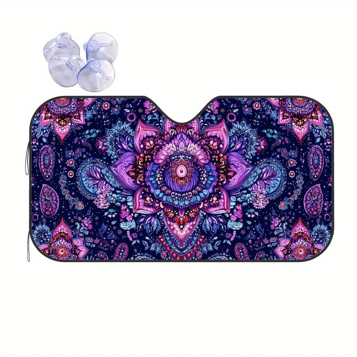 Bohemian Paisley Floral Pattern Car Window Sun Shade, Windshield Sun Visor, Easy To Install, Sun Protection, Keeps Your Car Cool