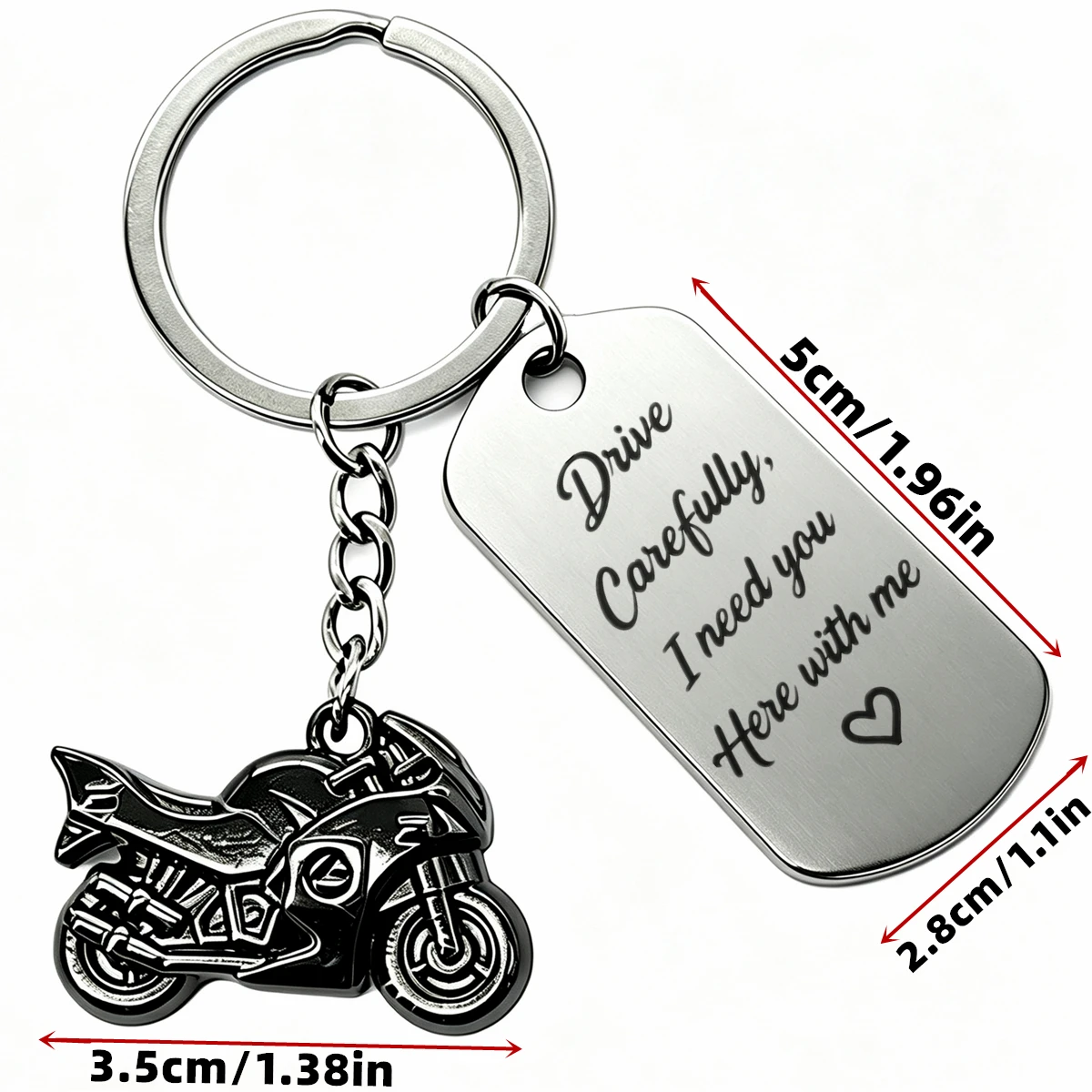 1Pc Motorcycle Keychain Stainless Steel Laser Engraved Tag Drive Carefully Quote Key Ring Biker Gift