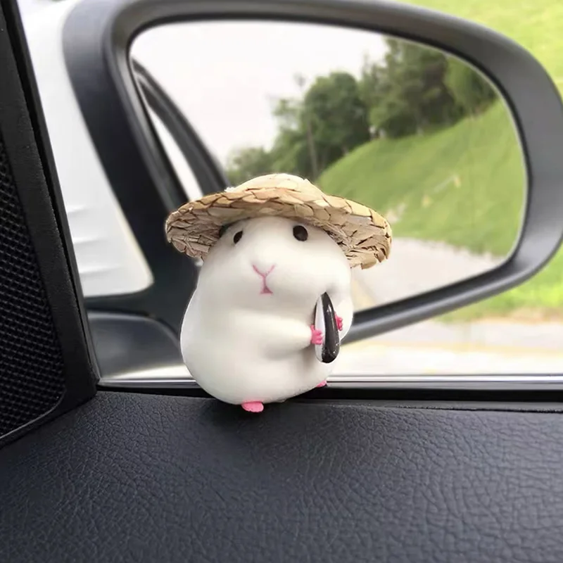 Cute Hamster with Straw Hat Car Ornament,Car Decoration Auto Interior Dashboard Accessories