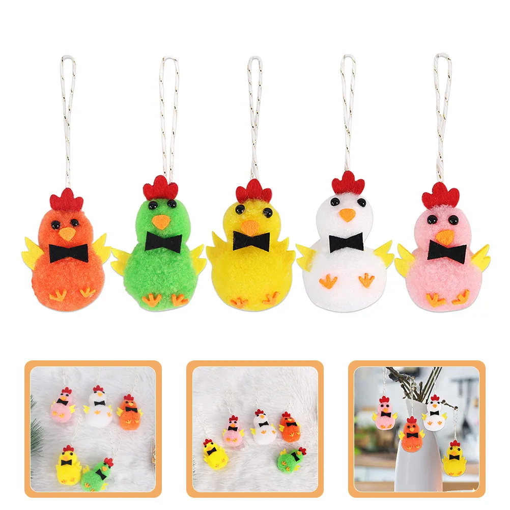 

5Pcs Easter Chicken Tree Hanging Ornament Soft Hanging Decoration for Home Garden Party Spring Holiday Decor Chicken