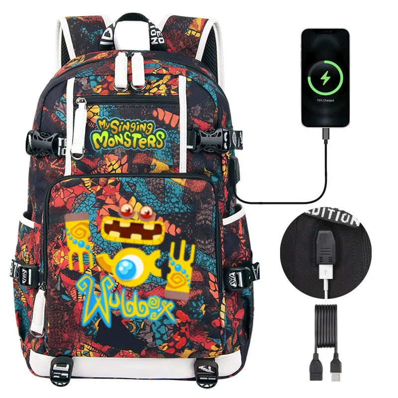 New My Singing Monsters Wubbox Children Backpack NEW USB Boy School bag Large Capacity USB Teenage Kids Students Schoolbag