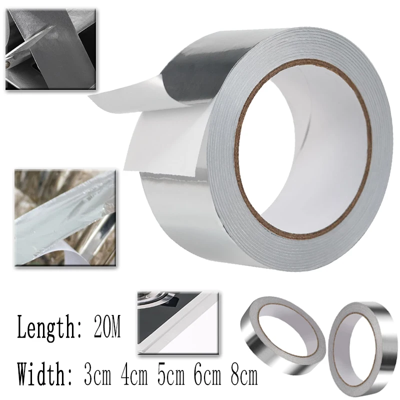 

20m High Temp Aluminum Foil Tape Heat Resistant,30-80mm Waterproof,Leakproof Adhesive for Kitchen Duct,Pipe Repair and Repair ﻿