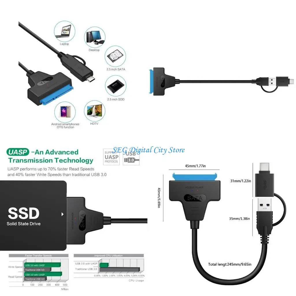 

U75B Разъем адаптера кабеля Поддержка 2,5-дюймового внешнего жесткого диска SSD для ноутбука