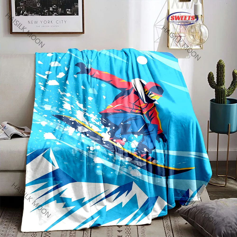 Sports Themed Blanket Cool Ski Pattern Printed Blanket- Soft Cozy for Couch, Sofa, or Bed, Office Travel Camping Wonderful Gifts