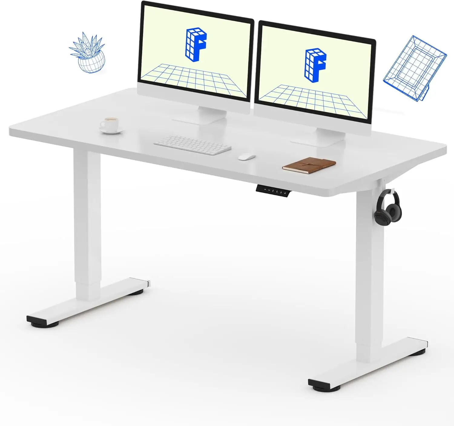 

Standing Desk 55 x 28 Inches Stand Up Desk Workstation for Home Office (White Frame + White Top, 2 Packages)