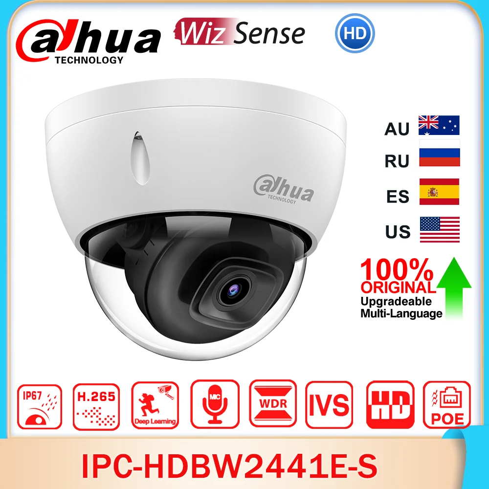 Dahua Original IPC-HDBW2441E-S 4MP IR Fixed-focal Dome WizSense Network POE IP Camera IR 30M SD Slot Built-in MIC SMD Plus IK10