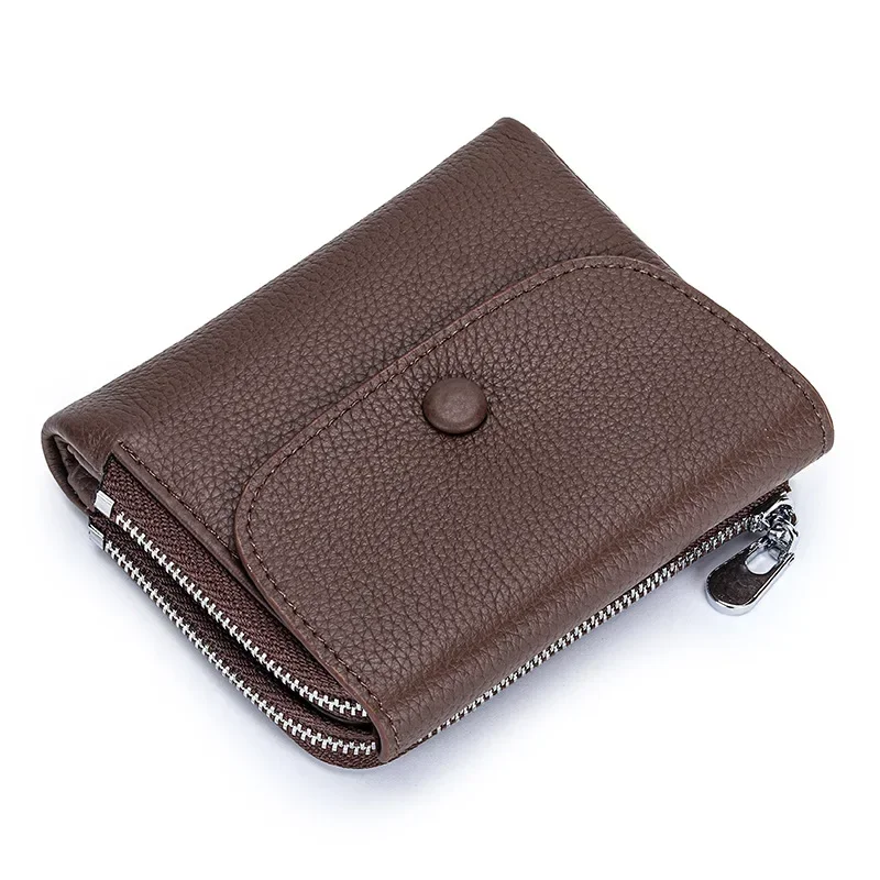 Brand Women Wallets Flip Trifold Coin Purse Genuine Leather Natural Textured Leather Card Holder Zipper Soft Cowhide Card Wallet