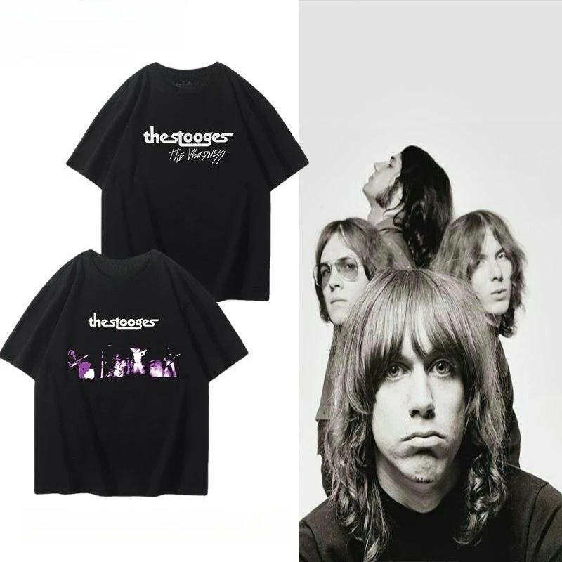 

Футболки с короткими рукавами The Stooges Band Surrounding для мужчин и женщин, летние трендовые футболки из чистого хлопка в американском стиле ретро с половиной рукавов