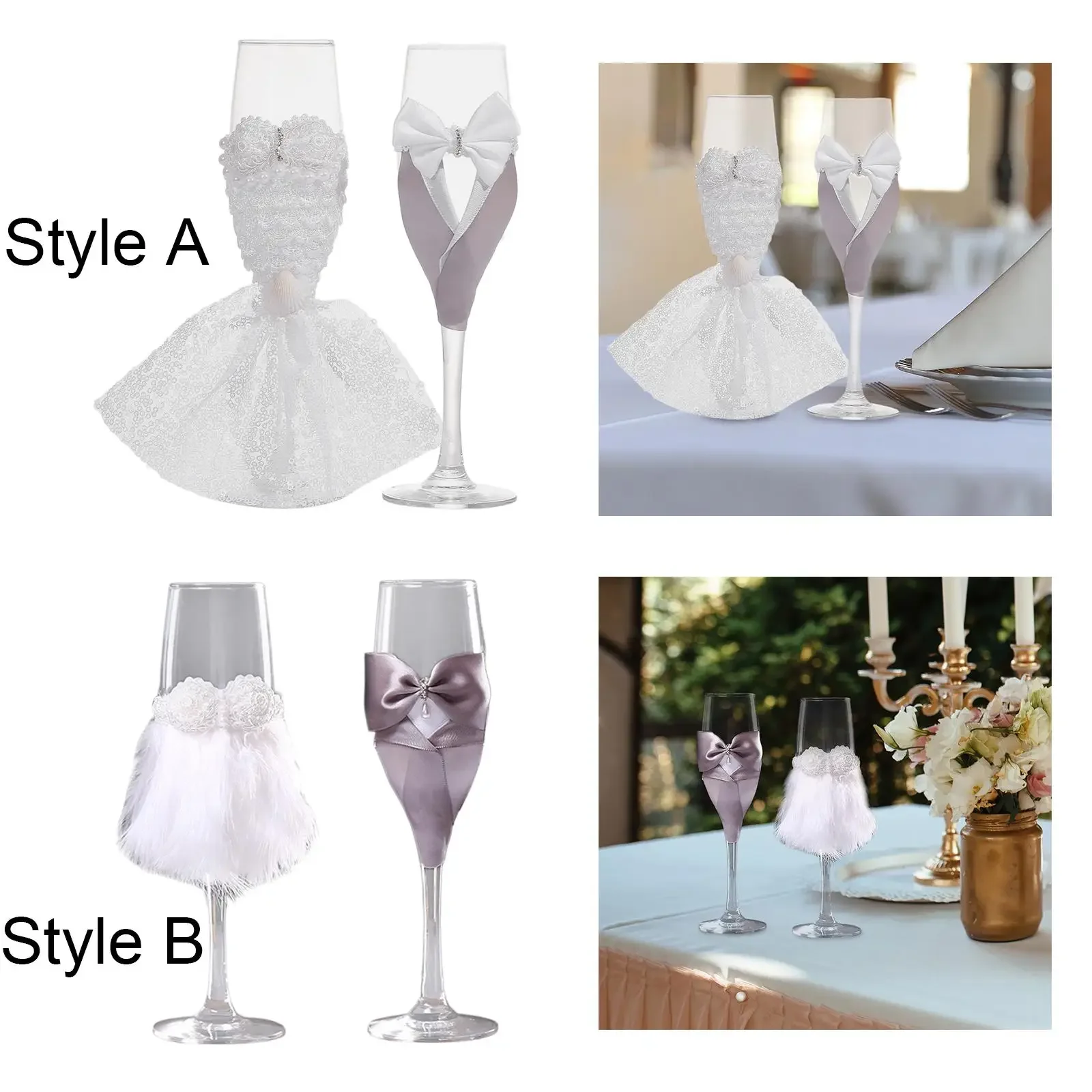 Copos decorativos de champanhe para casamento, óculos românticos, suprimentos para festa leve, moda versátil, óculos MR, 2 pcs