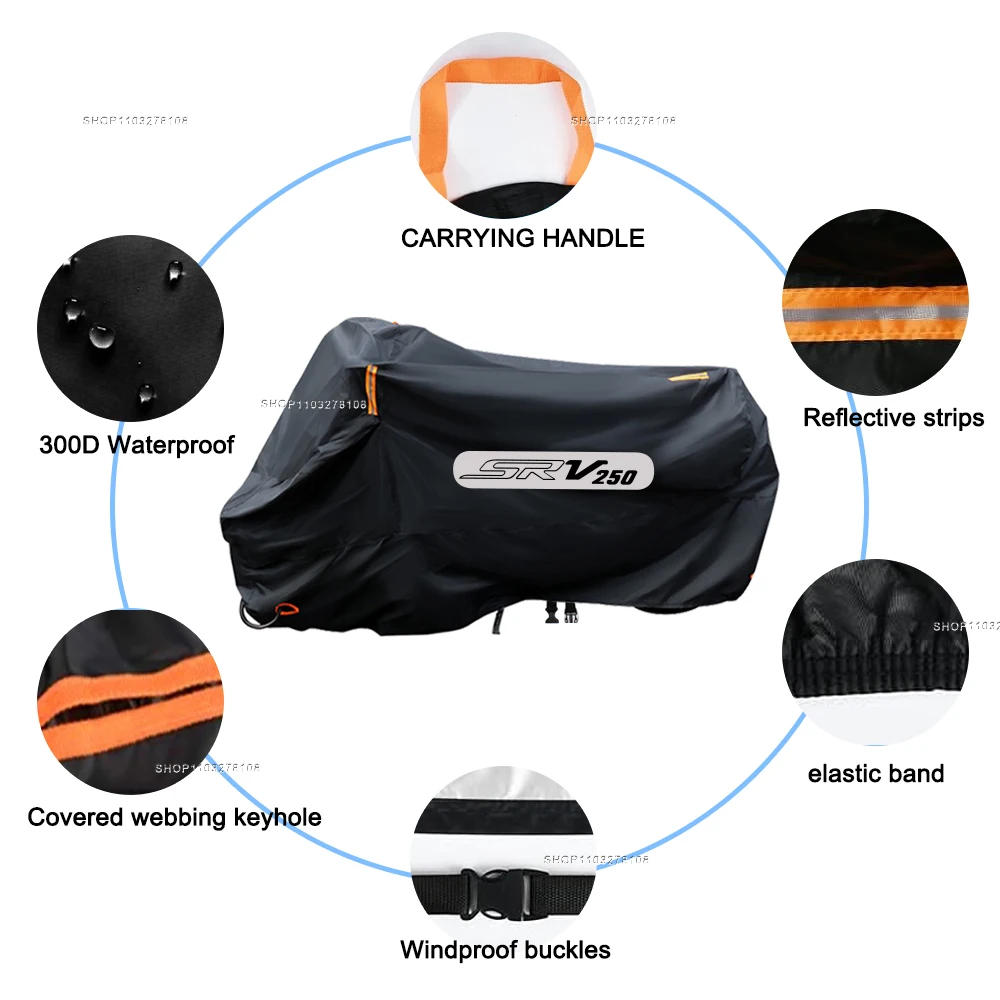 For SRV250 SRV 250 Motorcycle Cover Waterproof All Season Dust UV Protective Motorbike Rain Cover