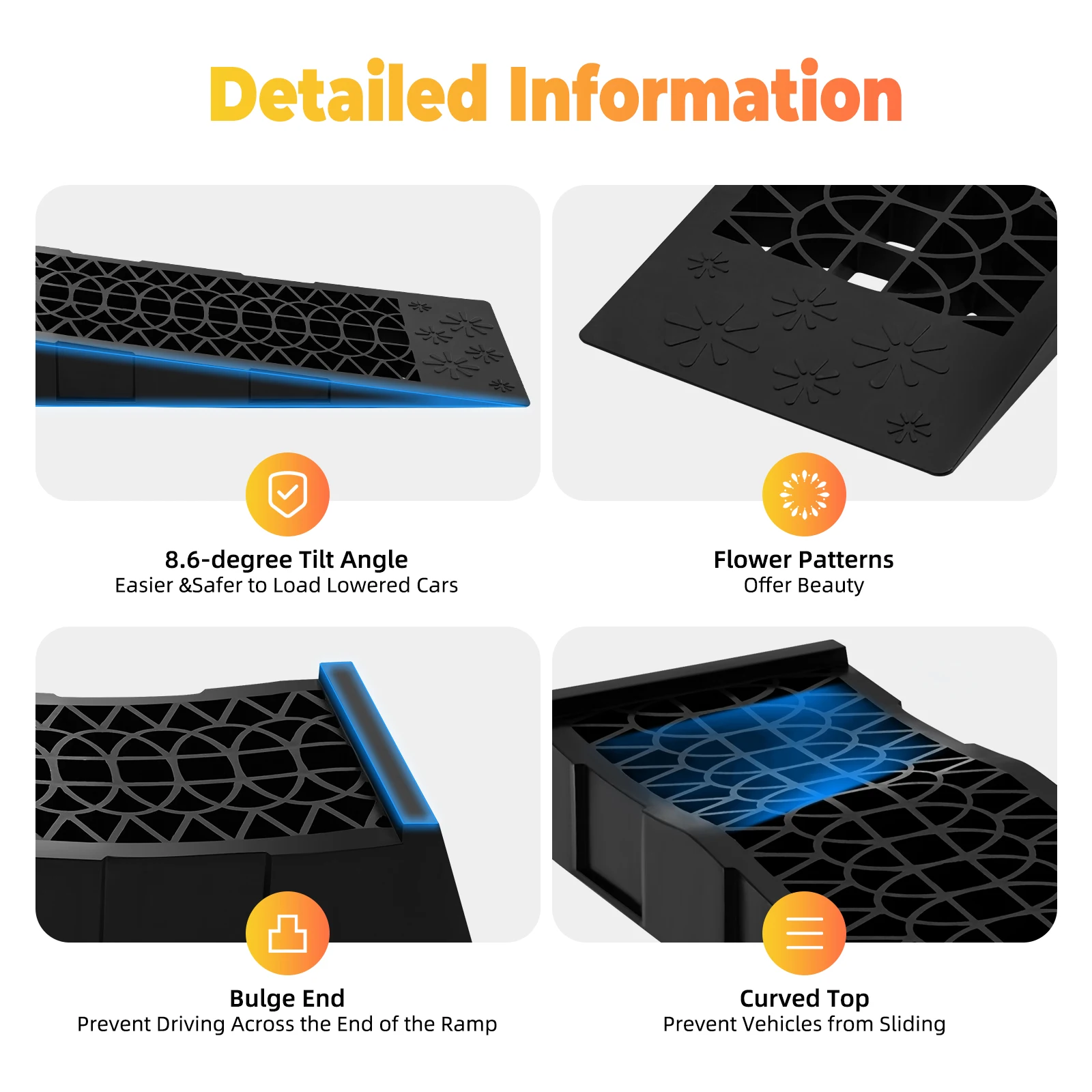 2 Stück Laderampen, Moderne Schwarze Auto-Servicerampen, 2 Stück PP Auto-Servicerampen, 69,8*20*7,8cm Universelle Auto-Servicerampen – Detail 6
