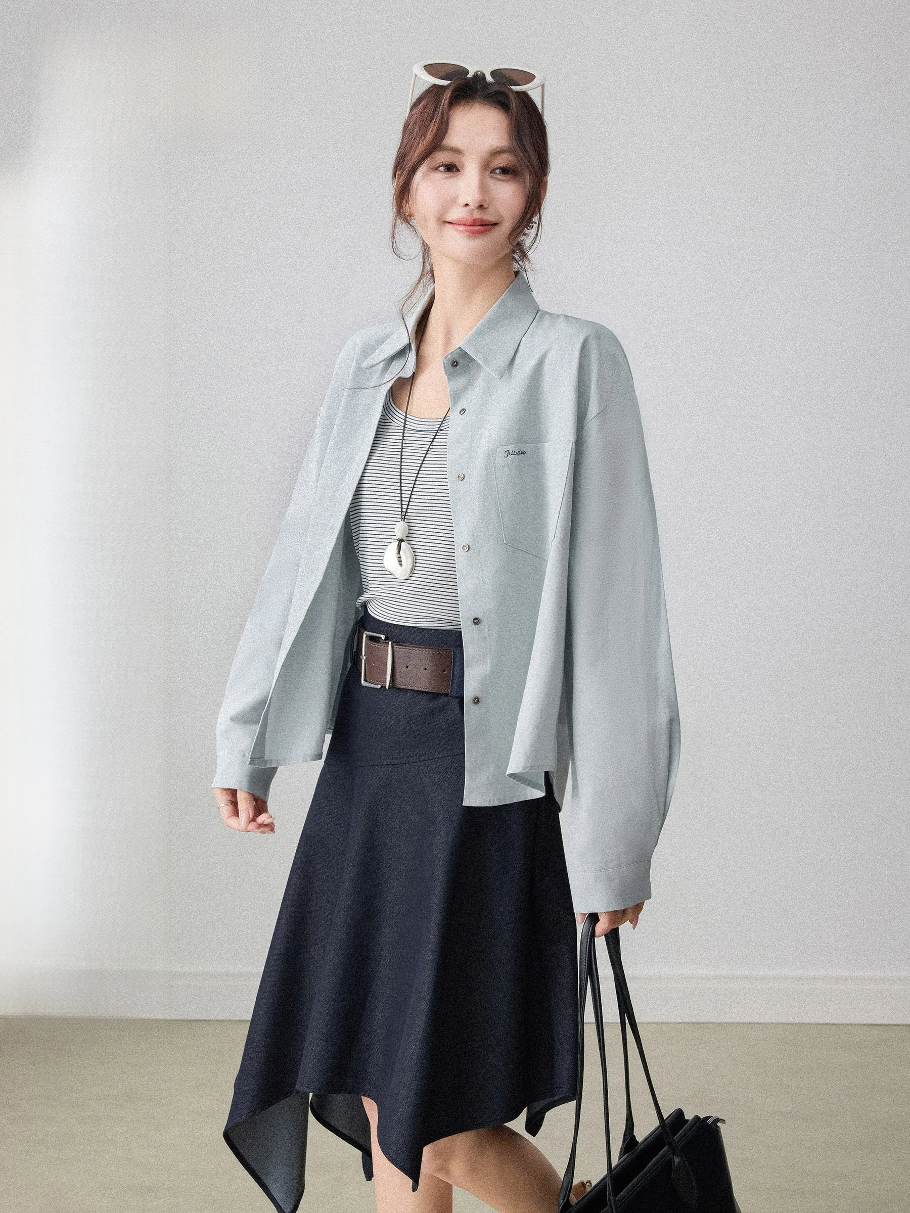 

Women's Long Sve irt Tank Top Two-Piece Set Korean Sle Versatile Layered Top High Waist Striped Spring Faion Ensemble