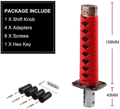 Imagen 2 del producto Perilla de cambio Universal JDM Katana samurái de 150MM, palanca de cambios con adaptadores, perilla de palanca de cambios, varilla de transmisión, accesorios para coche