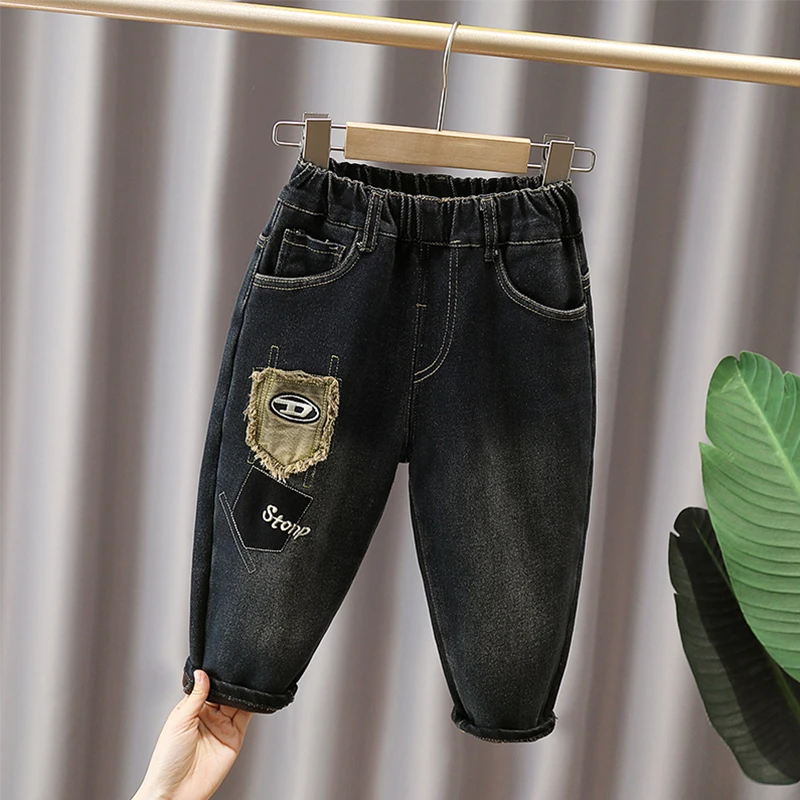جينز للأولاد مبطن بالصوف، سراويل أطفال للخريف والشتاء، 2025 سراويل صوف متكاملة سميكة جديدة للأولاد، سراويل أطفال غير رسمية