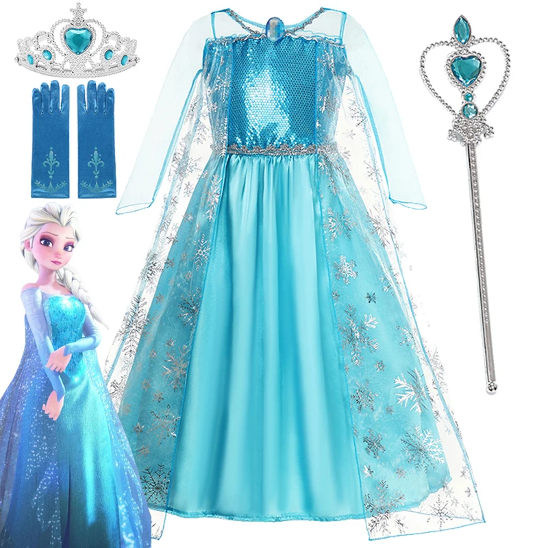 Girls Disney Frozen Dress Snow Queen Dress Kids Cosplay Costume Prom Gown Robe-Playing Children Party Clothing Princess Dress