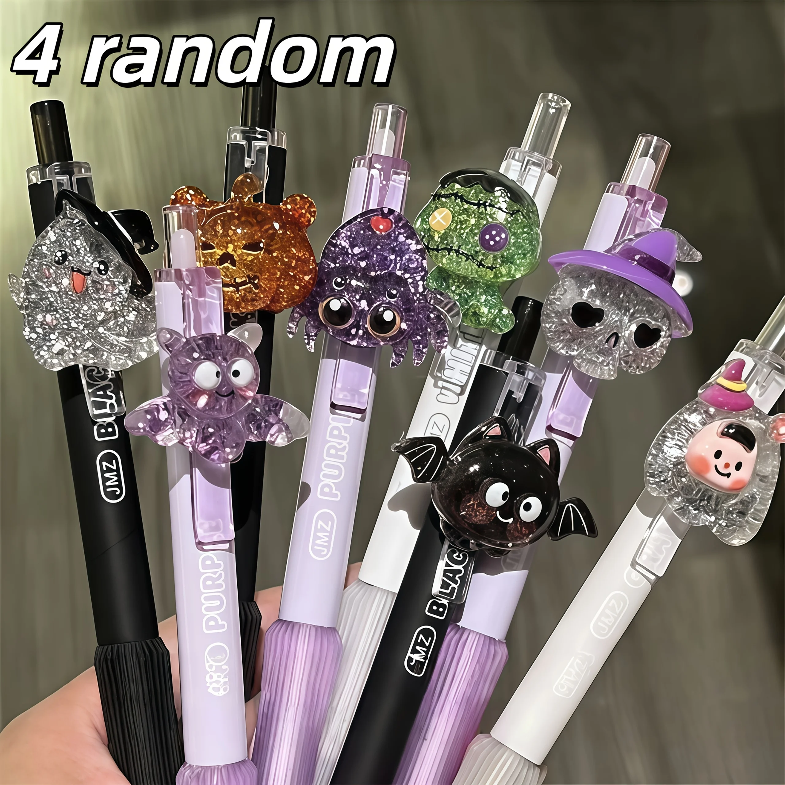 Random Halloween Retractable Gel Pen, Cute Ghost Pumpkin Spider Decor Black Ink Pen School Stationery Party Favor for Kids