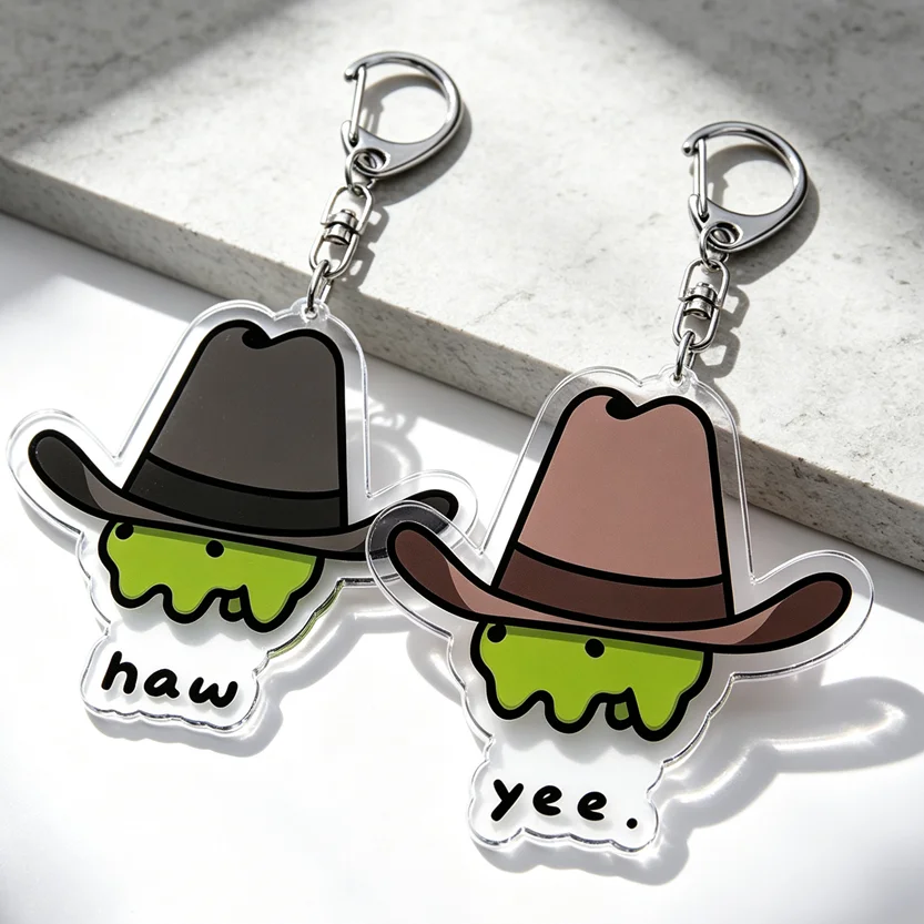 Funny Cute Yee Haw Cowboy Frog Keychains Acrylic Keyrings Jewelry Key Ring Purse Phone Bag Charm Fans Friends Couple Gifts