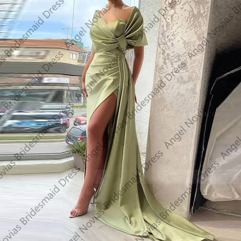 

Customzied Long Sexy Sage Green Mermaid Bridesmaid Dresses with Slit Wedding Party Dresses Robes Invitee Mariage