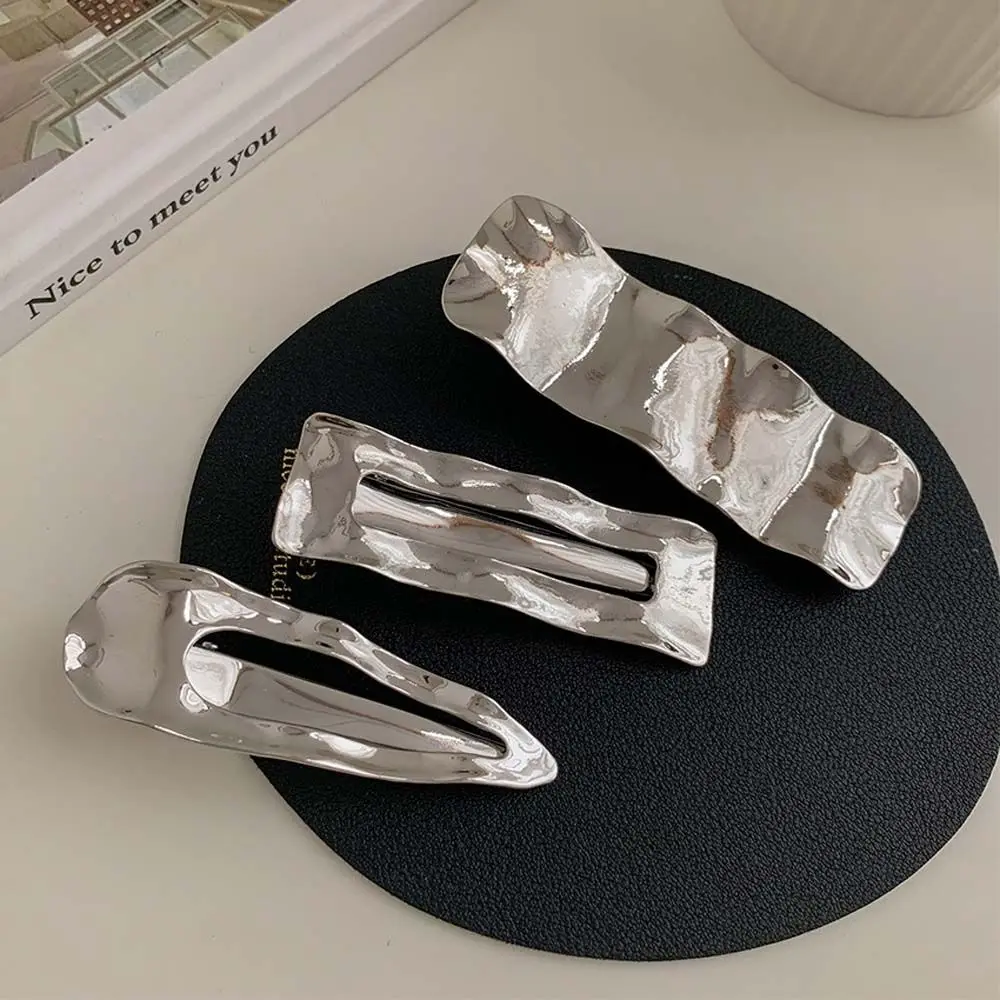 Metal Snap Hair Slides Barrettes Hairpiece Clips For Women Drop Shaped Geometric Rectangle Metal Hair Pins Fashion Jewelry