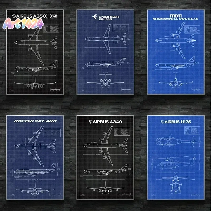 Air Force Plane Airbus Patent Prints Airplane Poster Fighter Blueprint Canvas Painting Wall Art For Living Room Decoration