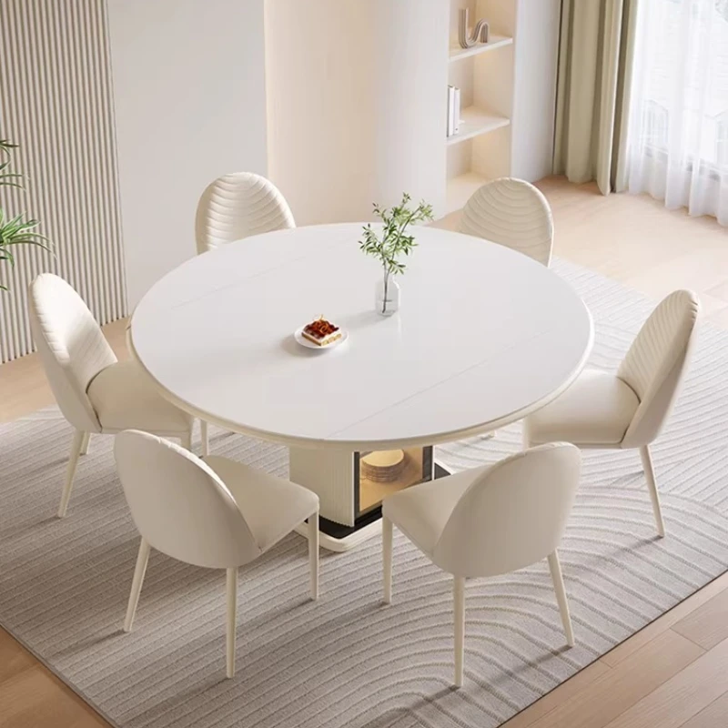 

Cream wind rock slab dining table square and round dual-purpose retractable variable round table household small apartment